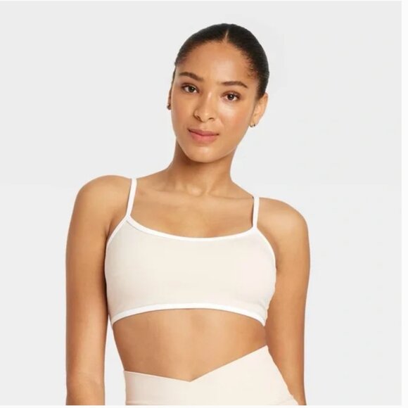 JOY LAB Piped Sports Bra Medium Cream White - Picture 1 of 6